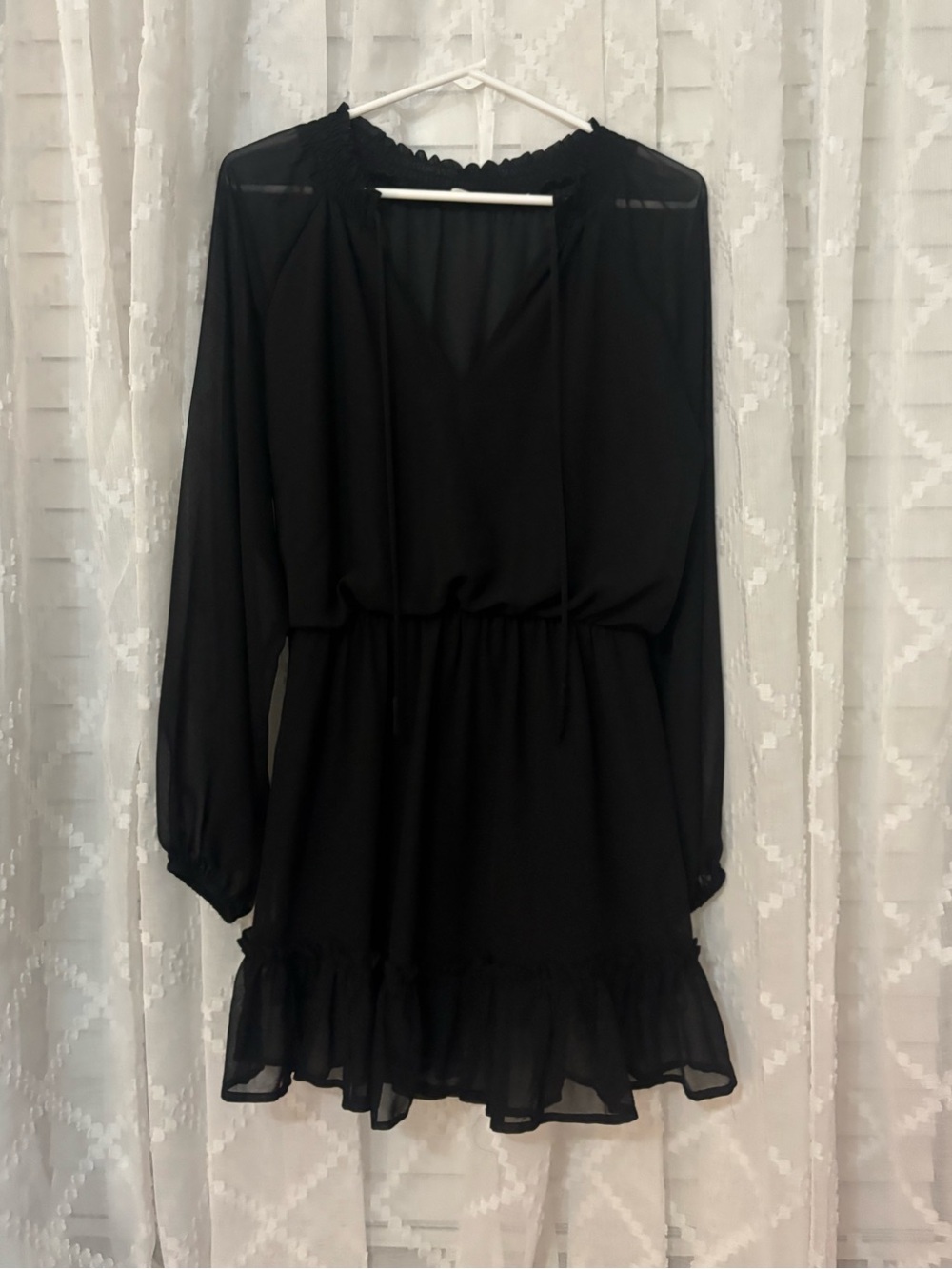 Miami Black Long-Sleeve Ruffle Hem Mini Dress